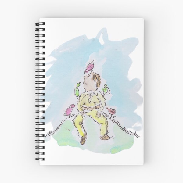 Item preview, man sitting on grass aith birds designed and sold by Inky Fingers Illustrations.