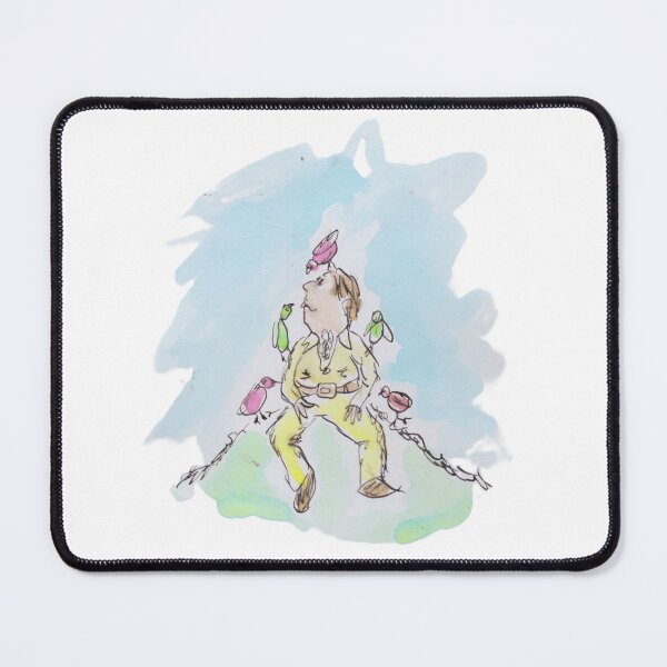 Item preview, man sitting on grass aith birds designed and sold by Inky Fingers Illustrations.