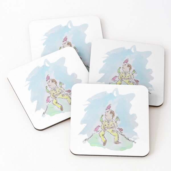 Item preview, man sitting on grass aith birds designed and sold by Inky Fingers Illustrations.