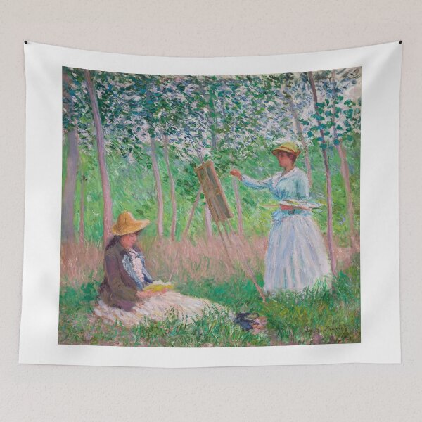 Item preview, Dreamy Monet-Inspired Nature Painting woman drawing woman on the garden designed and sold by Matari-matari.