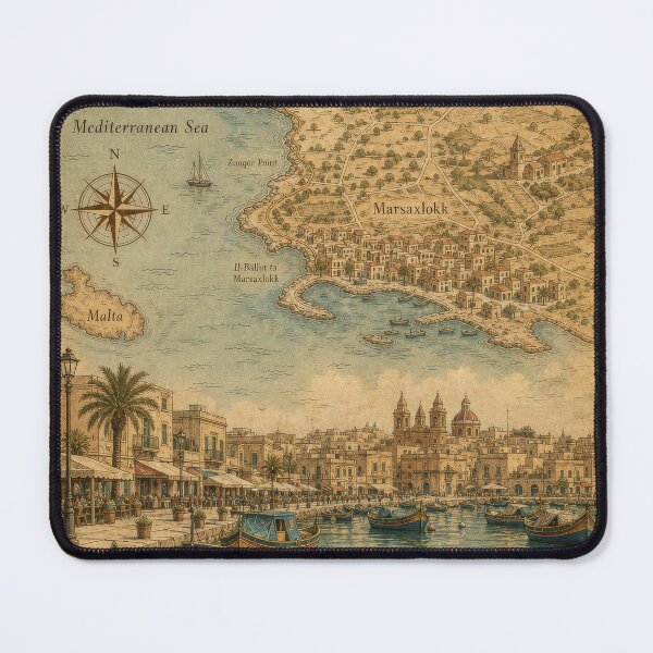 Item preview, Marsaxlokk – Vintage Malta Harbor Map designed and sold by Klysztof.