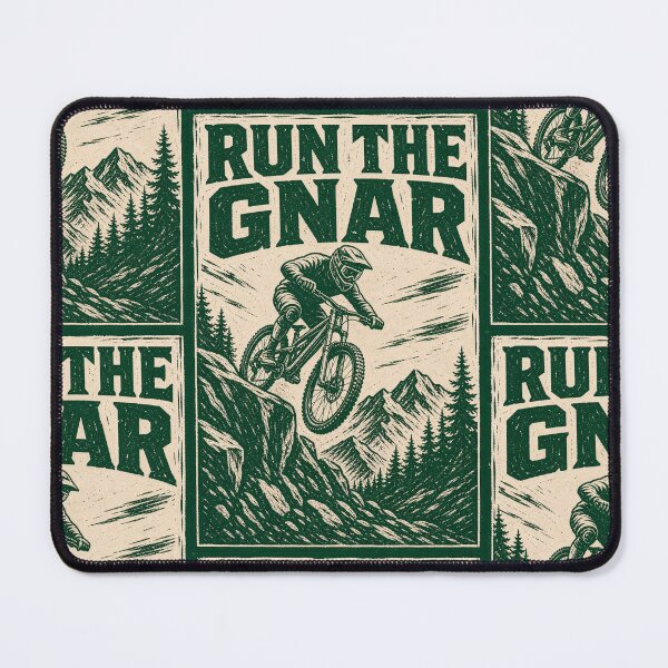 Item preview, Run the Gnar Mountain Bike Linocut Print Tee Sticker MTB Trail Rider Gift designed and sold by sharifex.