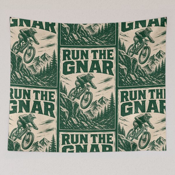 Item preview, Run the Gnar Mountain Bike Linocut Print Tee Sticker MTB Trail Rider Gift designed and sold by sharifex.
