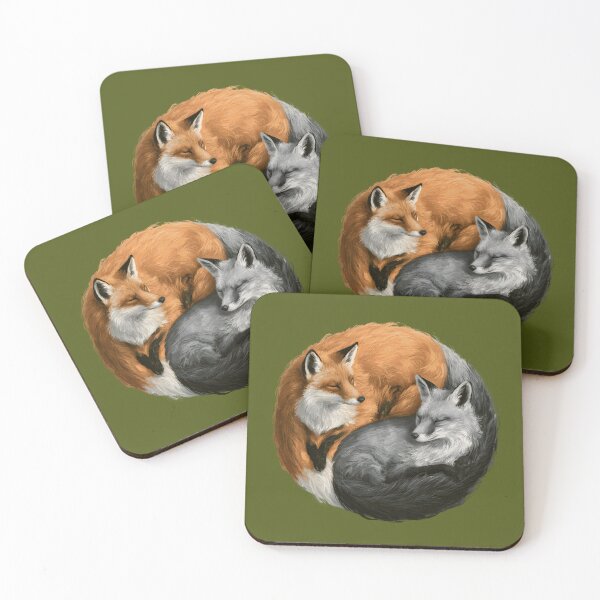 Item preview, Yin Yang Sleeping Foxes | Red & Silver Fox Wildlife Nature Illustration designed and sold by KAM-KAM-STORE.