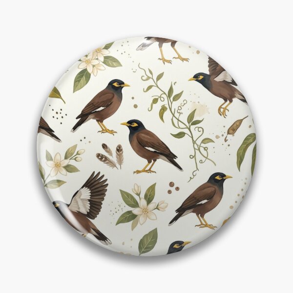 Item preview, Indian Common Myna Bird & Tropical Botanical Gouache Pattern designed and sold by OpenDreamArts.