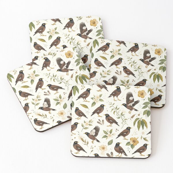 Item preview, Indian Common Myna Bird & Tropical Botanical Gouache Pattern designed and sold by OpenDreamArts.