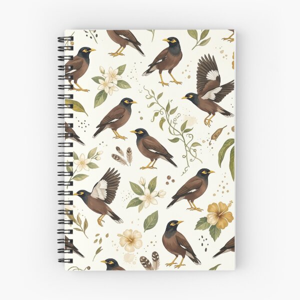 Item preview, Indian Common Myna Bird & Tropical Botanical Gouache Pattern designed and sold by OpenDreamArts.
