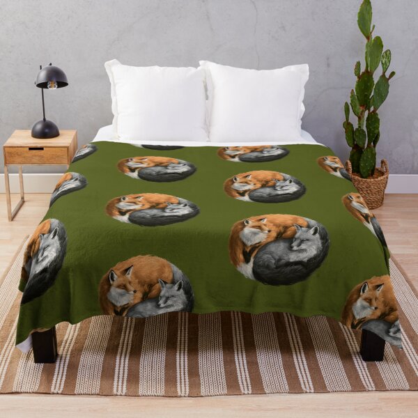 Item preview, Yin Yang Sleeping Foxes | Red & Silver Fox Wildlife Nature Illustration designed and sold by KAM-KAM-STORE.