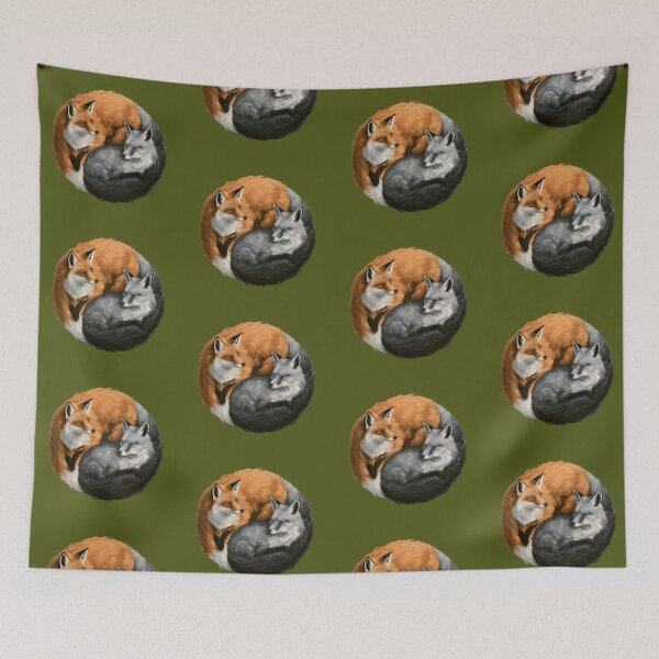 Item preview, Yin Yang Sleeping Foxes | Red & Silver Fox Wildlife Nature Illustration designed and sold by KAM-KAM-STORE.