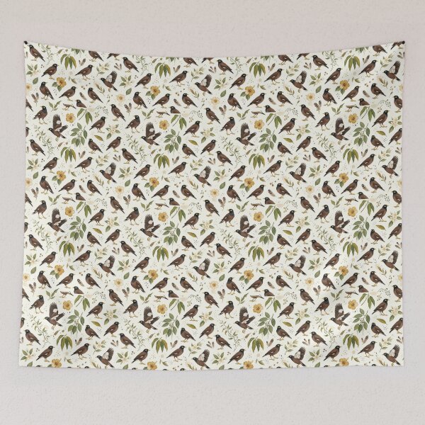 Item preview, Indian Common Myna Bird & Tropical Botanical Gouache Pattern designed and sold by OpenDreamArts.