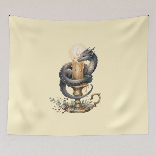 Item preview, Cozy Little Dragon and Candle Watercolor Illustration designed and sold by GrabaHuk.