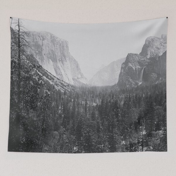 Item preview, The Yosemite Valley from the Mariposa Trail 1865 vintage fine art nature landscape black and white photograph by Carleton E. Watkins designed and sold by Astrid Arkhangelsky.