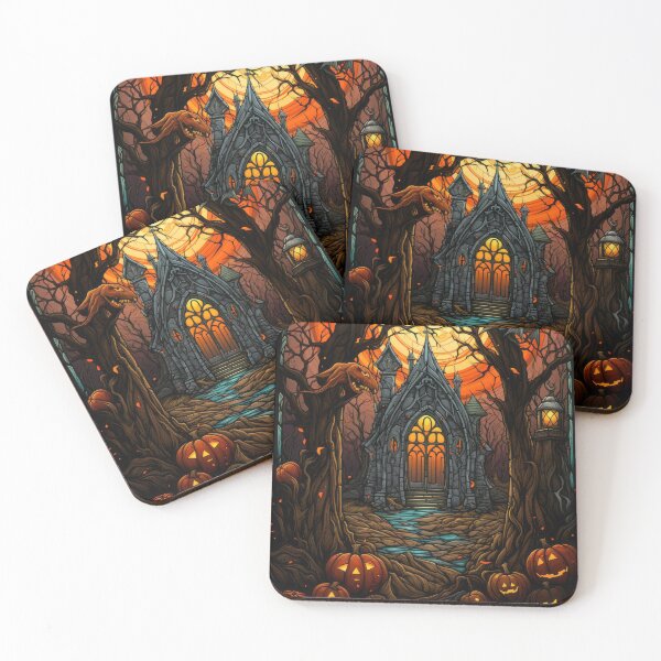 Item preview, Haunted House Stained Glass Halloween Gothic Art designed and sold by pinkal.