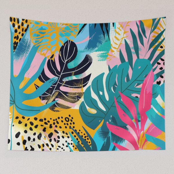Item preview, Monstera Leaves and Tropical Motifs with Leopard Print designed and sold by Soft Oddity.