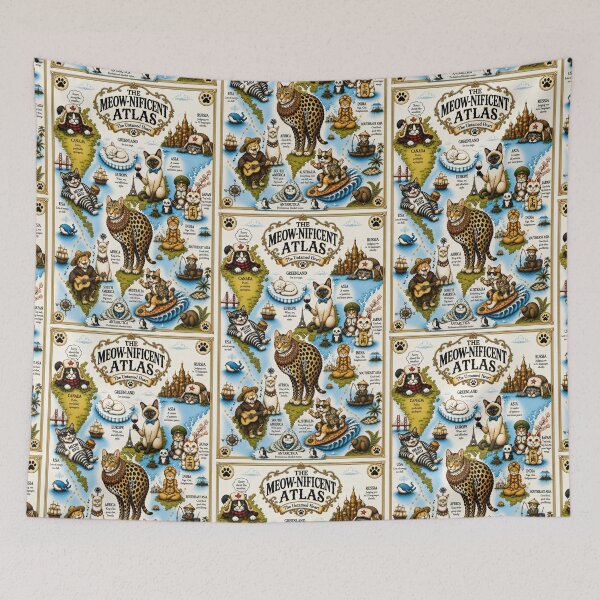 Item preview, The Meow-nificent Atlas Funny World Map Cats Poster designed and sold by SammyMorry.
