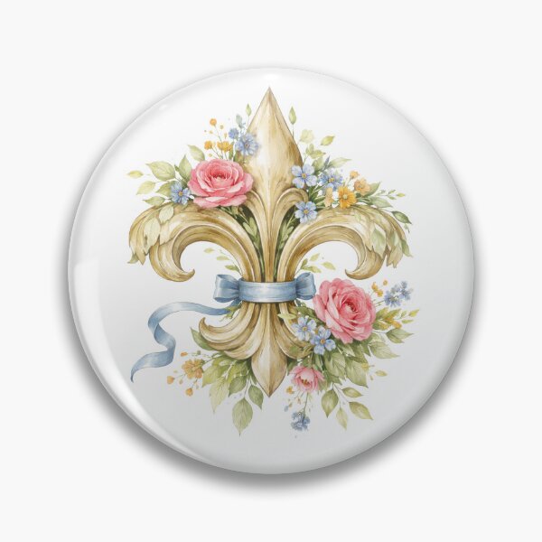 Item preview, Floral watercolor Fleur de Lys heraldic symbol designed and sold by Anne Londez Studio.