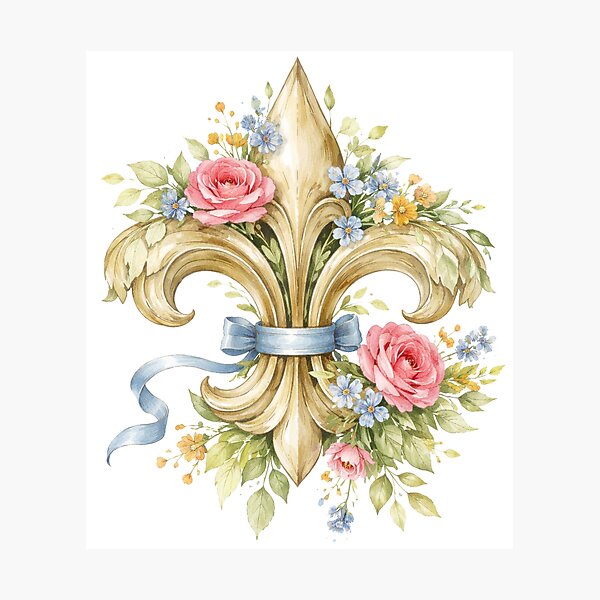 Item preview, Floral watercolor Fleur de Lys heraldic symbol designed and sold by Anne Londez Studio.
