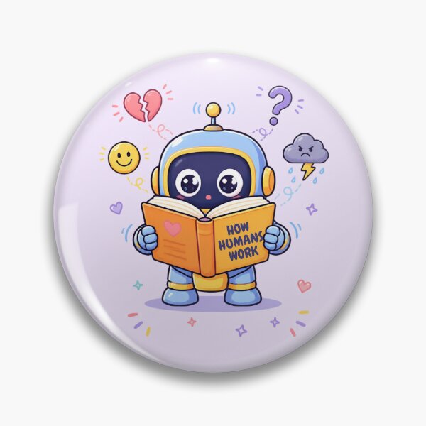 Item preview, Cute Robot Reading “How Humans Work” – Human Emotions Study Cartoon designed and sold by Skaldcraft.