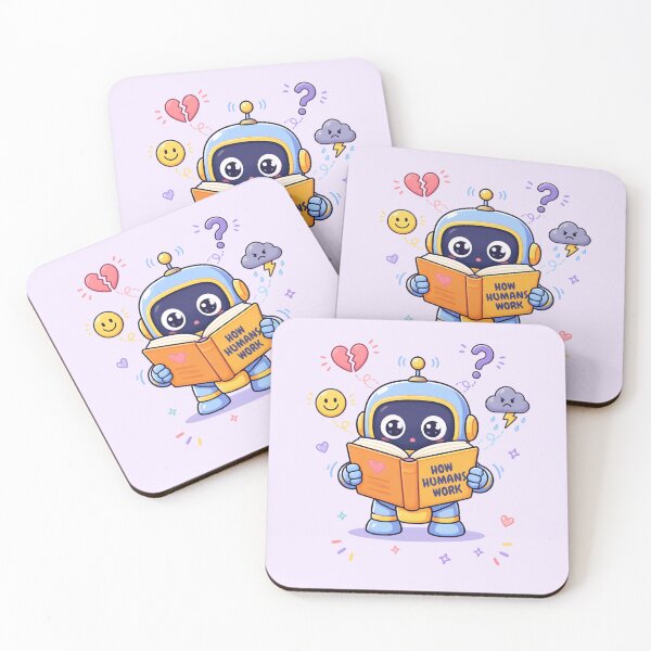 Item preview, Cute Robot Reading “How Humans Work” – Human Emotions Study Cartoon designed and sold by Skaldcraft.