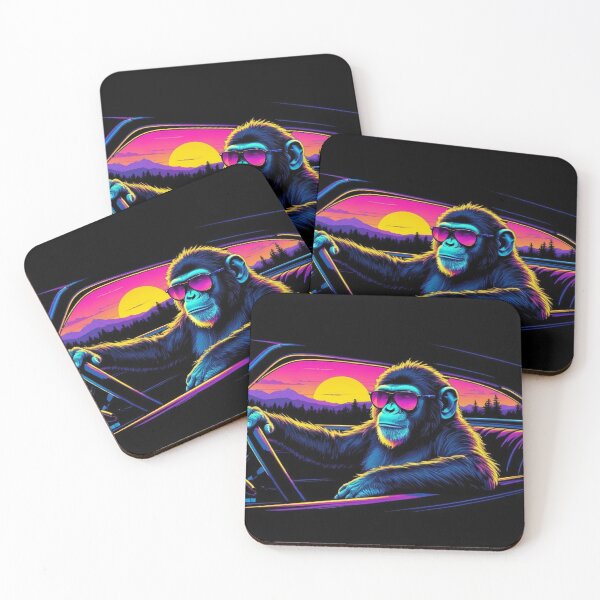 Item preview, Synthwave Monkey Driving Car 80s Retro Sunset Chimp Sunglasses designed and sold by RAMIX-Y2K.