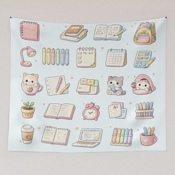 Item preview, Cute Kawaii Study Stationery Cute Kitten Pastel School Aesthetic designed and sold by Rehnair.