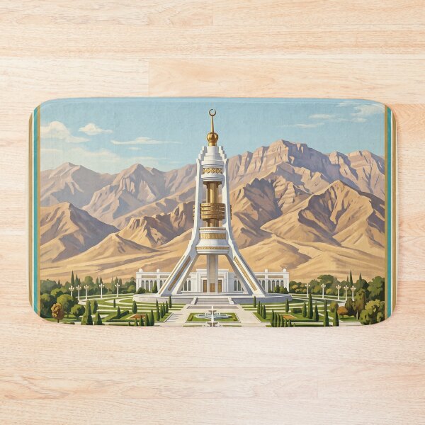 Item preview, Ashgabat Turkmenistan Vintage Travel Poster – Independence Monument & Kopet Dag Art designed and sold by Bomax121.