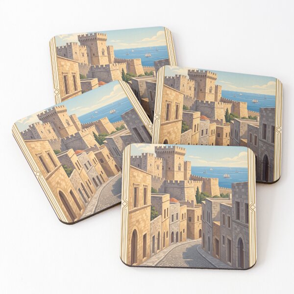 Item preview, Rhodes Greece Vintage Travel Poster – Medieval Old Town & Aegean Sea Art designed and sold by Bomax121.