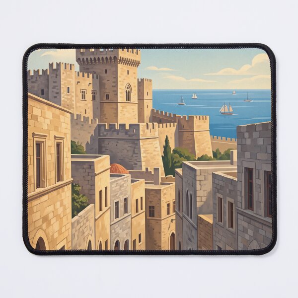 Item preview, Rhodes Greece Vintage Travel Poster – Medieval Old Town & Aegean Sea Art designed and sold by Bomax121.