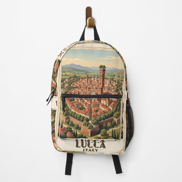 Item preview, Lucca Italy Vintage Travel Poster – Guinigi Tower & Renaissance Walls Art designed and sold by Bomax121.