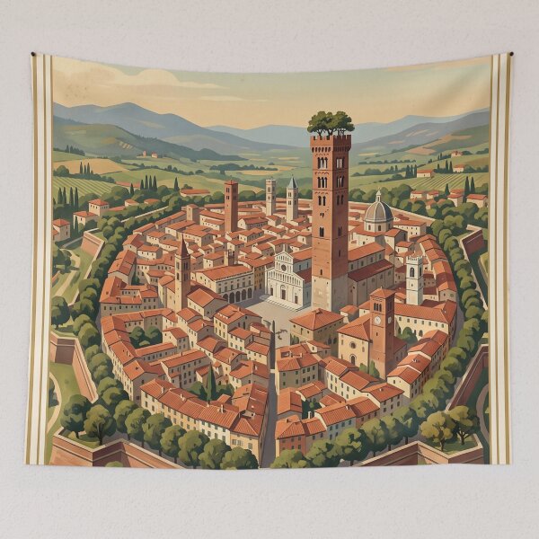 Item preview, Lucca Italy Vintage Travel Poster – Guinigi Tower & Renaissance Walls Art designed and sold by Bomax121.
