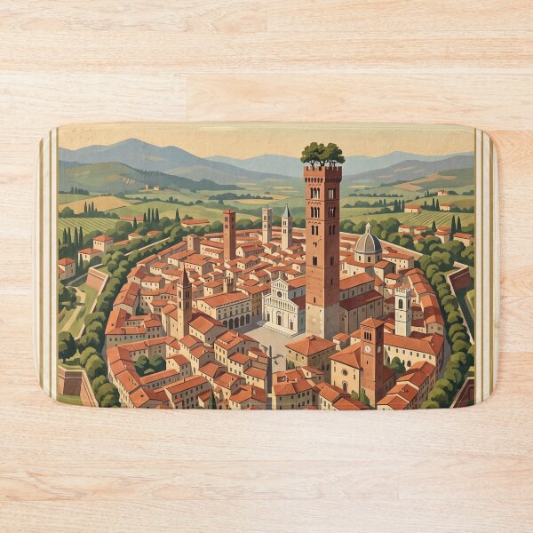 Item preview, Lucca Italy Vintage Travel Poster – Guinigi Tower & Renaissance Walls Art designed and sold by Bomax121.
