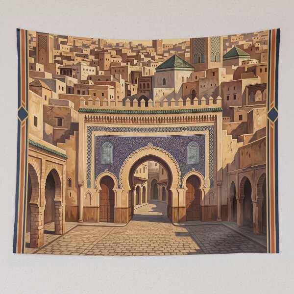 Item preview, Fez Morocco Vintage Travel Poster – Bab Bou Jeloud Gate & Medina Art designed and sold by Bomax121.