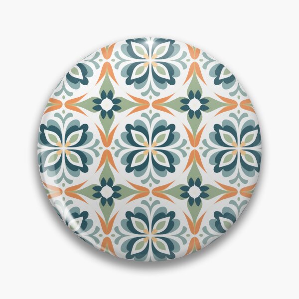 Item preview, Teal & Orange Majolica Bloom Seamless Tile Pattern designed and sold by DigitaICraft.