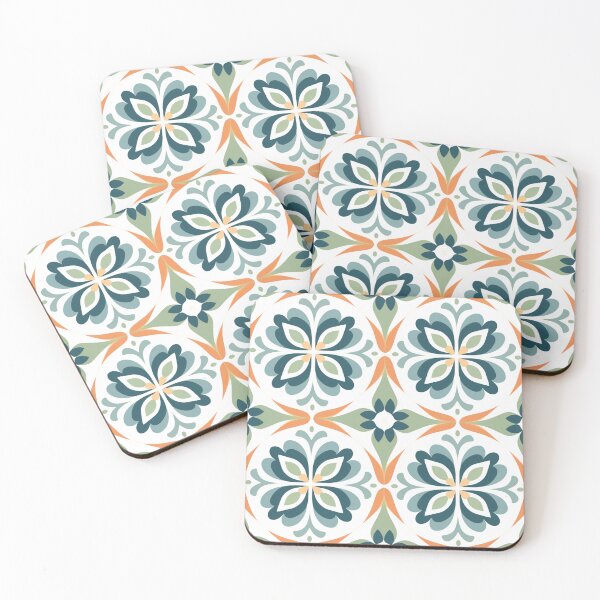 Item preview, Teal & Orange Majolica Bloom Seamless Tile Pattern designed and sold by DigitaICraft.