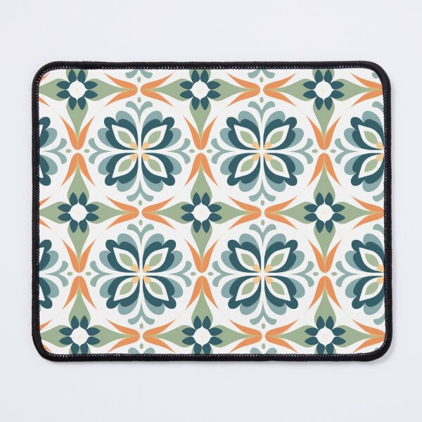 Item preview, Teal & Orange Majolica Bloom Seamless Tile Pattern designed and sold by DigitaICraft.