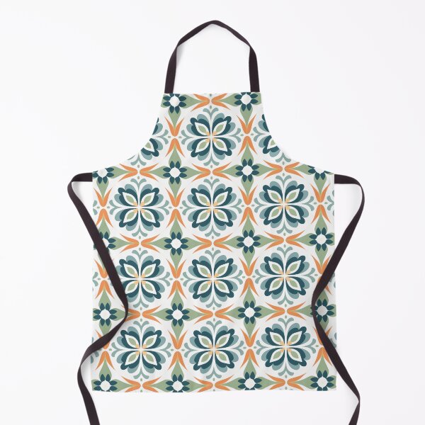 Item preview, Teal & Orange Majolica Bloom Seamless Tile Pattern designed and sold by DigitaICraft.