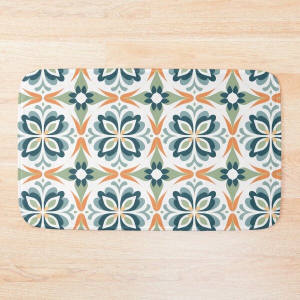 Item preview, Teal & Orange Majolica Bloom Seamless Tile Pattern designed and sold by DigitaICraft.