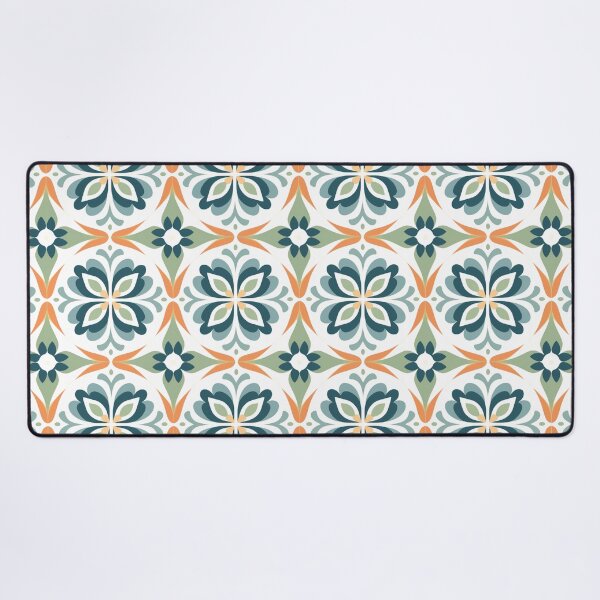 Item preview, Teal & Orange Majolica Bloom Seamless Tile Pattern designed and sold by DigitaICraft.