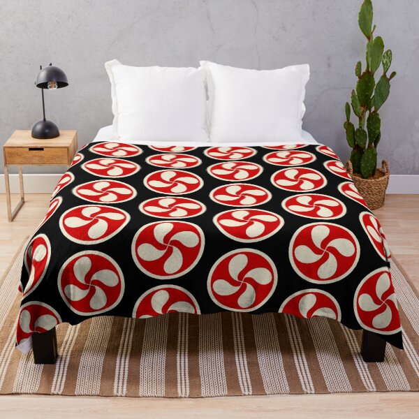 Item preview, Basque cross lauburu cream on a red background designed and sold by Provinces de France.