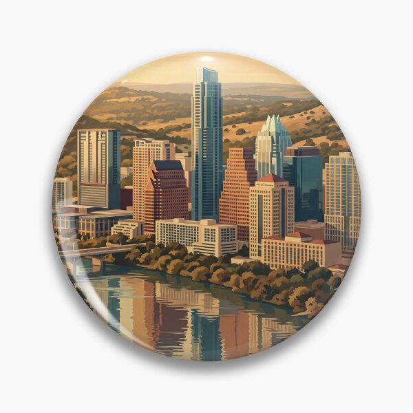 Item preview, Austin Texas Vintage Travel Poster – Downtown Skyline & Lady Bird Lake Art designed and sold by Bomax121.