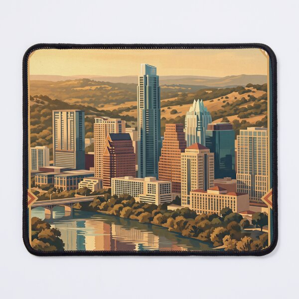 Item preview, Austin Texas Vintage Travel Poster – Downtown Skyline & Lady Bird Lake Art designed and sold by Bomax121.