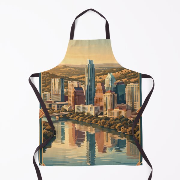 Item preview, Austin Texas Vintage Travel Poster – Downtown Skyline & Lady Bird Lake Art designed and sold by Bomax121.