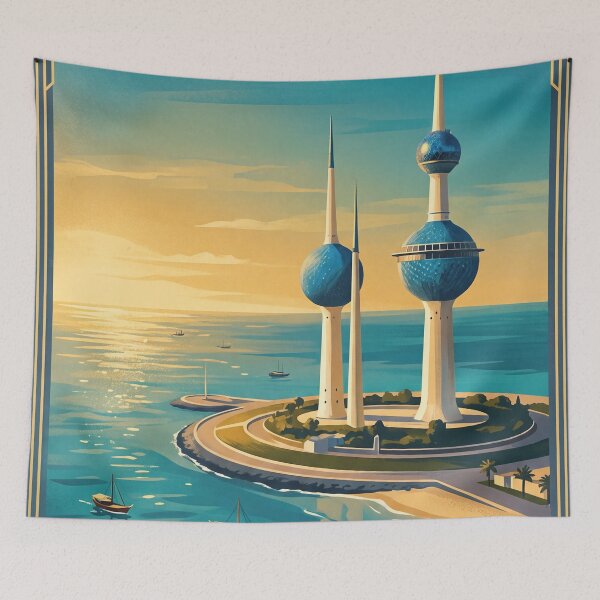 Item preview, Kuwait City Kuwait Vintage Travel Poster – Kuwait Towers & Arabian Gulf Art designed and sold by Bomax121.