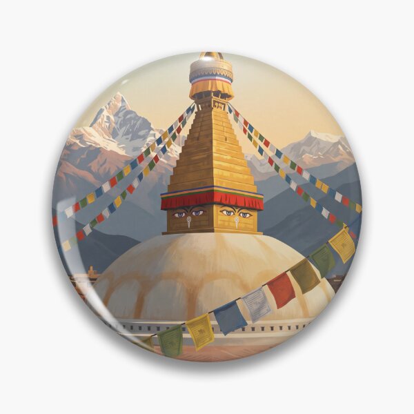 Item preview, Kathmandu Nepal Vintage Travel Poster – Boudhanath Stupa & Himalayan Art designed and sold by Bomax121.