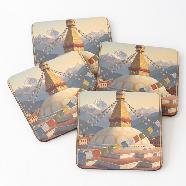 Item preview, Kathmandu Nepal Vintage Travel Poster – Boudhanath Stupa & Himalayan Art designed and sold by Bomax121.