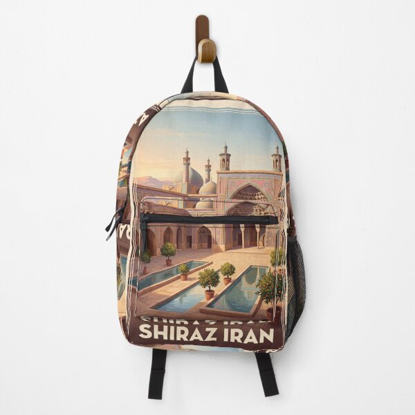 Item preview, Shiraz Iran Vintage Travel Poster – Pink Mosque & Persian Courtyard Art designed and sold by Bomax121.