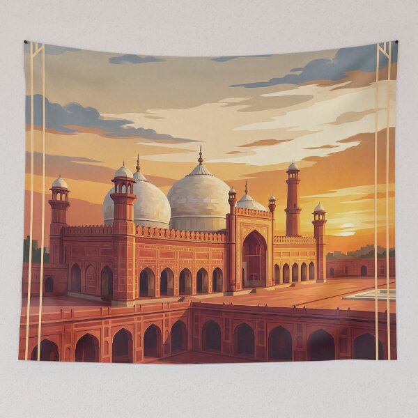 Item preview, Lahore Pakistan Vintage Travel Poster – Badshahi Mosque & Mughal Architecture Art designed and sold by Bomax121.