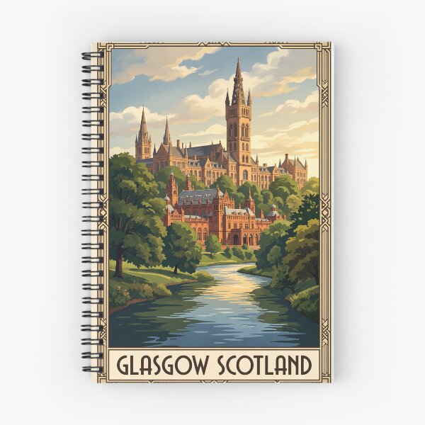 Item preview, Glasgow Scotland Vintage Travel Poster – University of Glasgow & River Kelvin Art designed and sold by Bomax121.