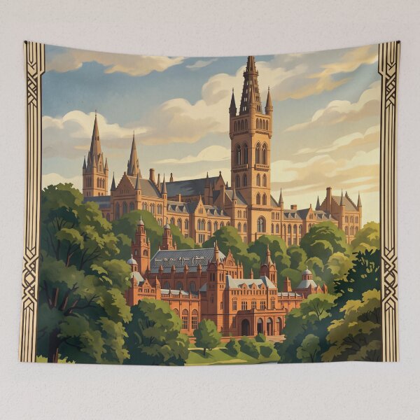 Item preview, Glasgow Scotland Vintage Travel Poster – University of Glasgow & River Kelvin Art designed and sold by Bomax121.