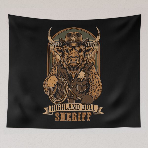 Item preview, Highland Bull Sheriff Vintage Western T-Shirt Design designed and sold by phsycartwork.